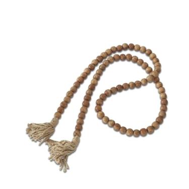 Imagem de K&K Interiors Guirlanda grossa de contas de madeira natural com borlas de juta, 203 cm