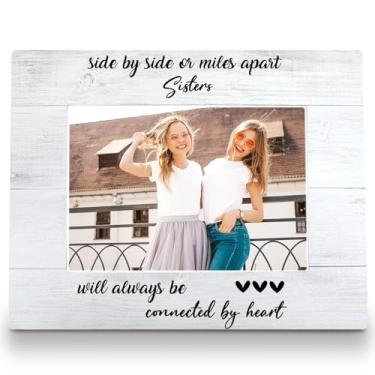 Imagem de FLDAS Porta-retrato de irmãs 20 x 25 cm, molduras para fotos de longa distância, presentes de irmãs de aniversário, irmãs Side by Side or Miles Apart Sisters will be Connected by Heart Photo Frame 12
