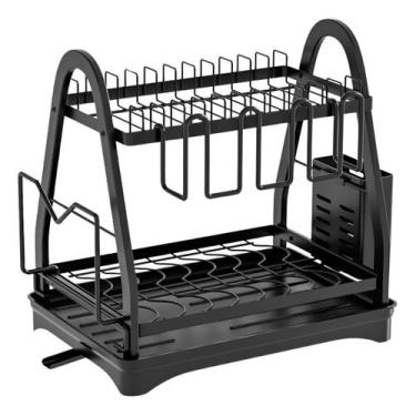 Imagem de Escorredor de Louças Inox Preto com Porta Talheres - Genérico