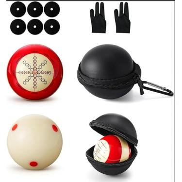 Imagem de Jaxbo 2 peças de bola para taco de bilhar, artefato de treinamento de prática de taco de sinuca de 6 cm com luvas de bilhar de três dedos, 2 sacos de bolas, 6 pontos marcadores de mesa de sinuca para