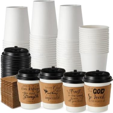 Imagem de Jingmore 24 peças de vaso bíblico cristão de 227 g, xícaras de café com tampas e mangas, papel religioso inspirador descartável, xícaras de chá de café quente para igreja cristã, lembrancinha de festa