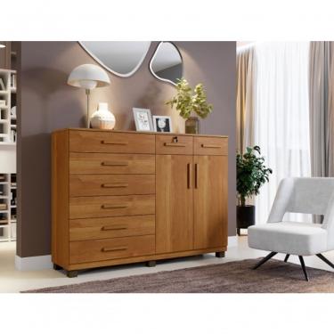Imagem de Cômoda New Triunfo 8 Gavetas MDP com Puxador MDF Amadeirado Cinamomo Estilo Moderno Fosco