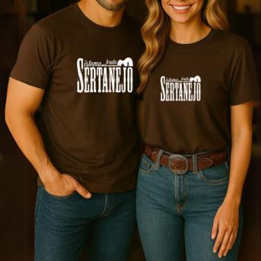 Imagem de Camiseta Algodão Unissex Casal Country Estampa Sistema Sertanejo Bruto