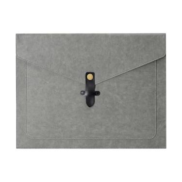 Imagem de QiXin Pasta de arquivo de couro PU cinza, organizador de arquivos com fecho de pressão, pasta de documentos importante com bolsos, organizador de documentos, capa para notebook, pasta de arquivamento