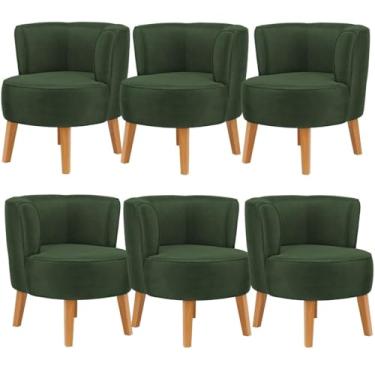 Imagem de Conjunto 6 Poltronas Decorativa para Consultório Clínica Tecido Veludo Ergonômica MOBLAN decor (Verde musgo)