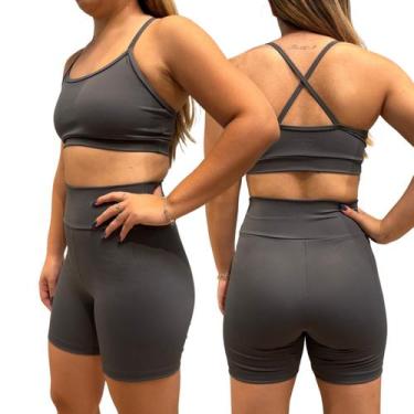Imagem de Conjunto Feminino Fitness Short Cós alto + Top Poliamida Blackout Zero