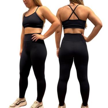 Imagem de Conjunto Fitness Feminino Legging Cós alto + Top Poliamida Blackout Ze