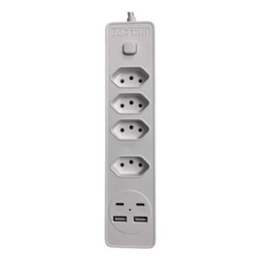 Imagem de Régua de Energia 2500W 4 Tomadas 2 USB 2 Tipo-C Cabo 2m Bivolt 110-220V Branco