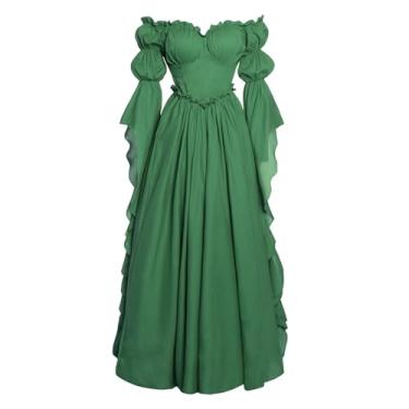 Imagem de Vibsion Vestido renascentista medieval, fantasia de feira renascentista para mulheres, vestidos de casamento de bruxa gótica vitoriana P/M verde