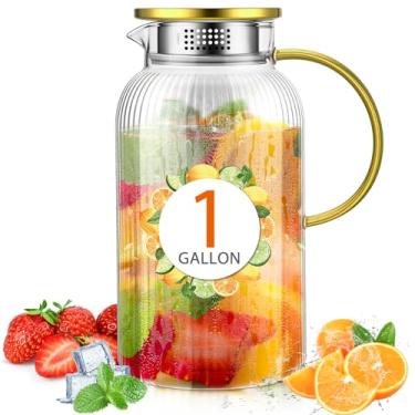 Imagem de Honeydak Jarra de vidro de 3,6 l com tampa e alça, jarra de vidro resistente ao calor com silicone à prova de vazamento de grau alimentício para bebidas quentes/frias, água, geladeira, festa