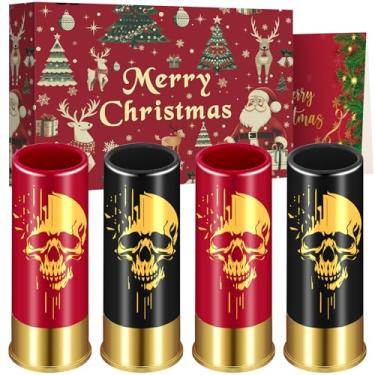 Imagem de LKKCHER NOVELTY Conjunto De 4 Copos Shot Plástico Com Caveira E Caixa Presente, Pequenos Calibre 12, Uísque, Vodka Licor Natal, Presentes Góticos Para Homens Mulheres, Preto Vermelho