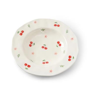 Imagem de Koythin Conjunto de tigela de ramen de chapéu de palha de cerâmica, tigelas de massa, tigela de servir salada para macarrão, jantar, salada, pode ir ao micro-ondas na lava-louças (cereja)