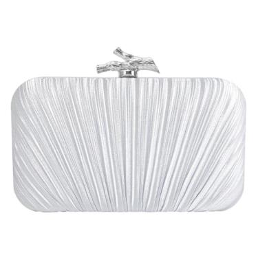 Imagem de MR Bolsas clutch femininas para noite de cetim plissadas para festas de casamento e coquetéis, Prata