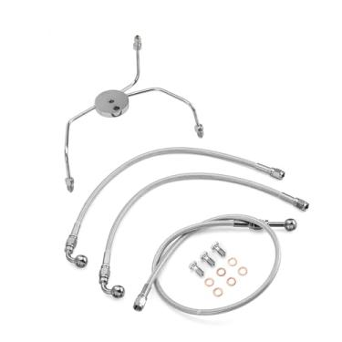 Imagem de Mofun 44" Upper and Lower Hydraulic Front Brake Line Compatible with Harley Touring Street Glide Electra Glide without/Non-ABS 1996-2007, Fit 10"-12" Handlebar, Chrome