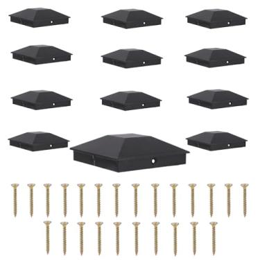 Imagem de lasuroa 12 Tampas de Poste Cerca, Tampas Poste Plástico Preto 10,2 x 10,2 cm Cobertura Cerca Prova D'Água com Parafusos Protege Postes Madeira Contra Rachaduras para Deck Quintal Caixa Correio Pátio