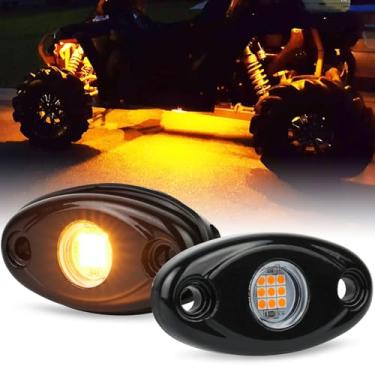Imagem de POVTOR Luzes LED amarelas para rocha, 2 cápsulas, luzes de LED à prova d'água, IP68, compatível com caminhonete, carros, quadriciclos, UTV, SUV, motocicleta, barco