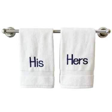 Imagem de Toalhas de mão brancas com monograma para banheiro - Toalha bordada inicial personalizada de qualidade de hotel de luxo para lavabo, spa - Certificado orgânico GOTS - Conjunto de 2 azul marinho para