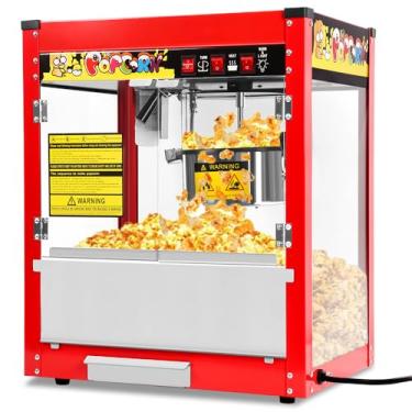 Imagem de Máquina de Pipoca, 8oz Pipoqueira Eletrica 110v, 1400w, Pipoqueira Inox, Vermelho, Capacidade Extra Grande, Comporta Até 13 Xícaras de Pipoca de 32 oz
