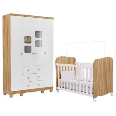 Imagem de Jogo de Quarto Infantil Uli Guarda Roupa 4 Portas e Berço - Móveis Per