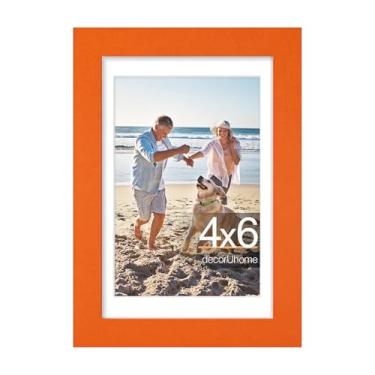 Imagem de decorUhome Porta-retrato 10 x 15 cm, exiba imagens de 9 x 12 cm com tapete ou 10 x 15 cm sem tapete, moldura para foto de parede e mesa, laranja, 1 pacote