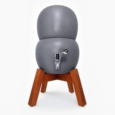 Imagem de Filtro de Água em Cerâmica com Suporte de Madeira, 6,5 Litros, Cinza