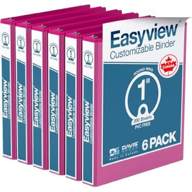 Imagem de Fichários EasyView Premium de 2,5 cm com capas transparentes, fichários de 3 anéis para escola, escritório ou casa, cadernos coloridos, pacote com 6, anel redondo, rosa