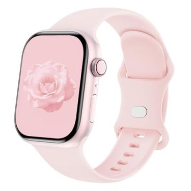 Imagem de Sycamond Pulseira de silicone compatível com Apple Watch séries SE 10, 9, 8, 7, 6, 5, 4, 3, Ultra, 2 e 1 de 46 mm, 45 mm, 44 mm e 42 mm, feminino, masculino, M/G rosa claro