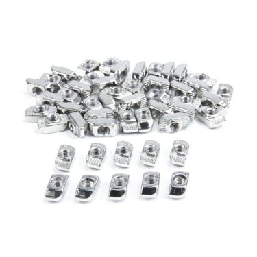 Imagem de 50 peças de porcas M4 T, fecho de cabeça de martelo com ranhura T, porcas T para madeira, porca T de aço carbono para perfil de alumínio (M4) Hardware