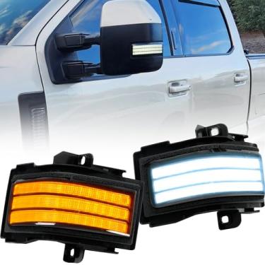 Imagem de Gorromp Lâmpadas de espelho lateral de passageiro e motorista para 2017-2023 Ford F250 F350 F450 F550 lente fumê espelho de reboque luzes de LED marcador lateral FO1328104 FO1329104