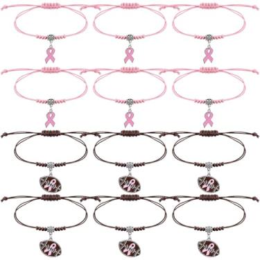 Imagem de Huquary Pulseiras de conscientização do câncer de mama pulseiras de futebol de tecido ajustável para dar presentes de caridade caminhadas eventos de conscientização eventos de arrecadação de fundos