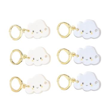 Imagem de Marcadores de malha Locking Stitch Picks Plastic Knitting Tools Cute Cloud Shape Prático Removível Crochê Quilting Marcadores para tricô Costura Bordados Crafters 6Pcs Cinza Branco