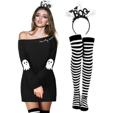 Imagem de Suhine 3 peças de roupa de fantasia de dia de São Patrício para mulheres, vestido de camisa verde de duende irlandês, meias listradas, acessórios para faixa de cabeça, Assustador, G