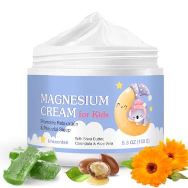 Imagem de Creme de magnésio para crianças - Loção de óleo de magnésio para relaxamento ósseo e muscular, acalma e nutre a pele com calêndula, Aloe Vera, manteiga de karité - óleo de magnésio natural para