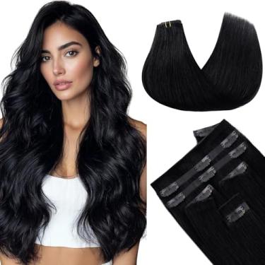 Imagem de MAXITA Extensões de cabelo Invisi Edge Clip in Hair Real Human, 50,8 cm, 7 peças 110g Jet Black sem costura, extensões de cabelo humano 100% Remy para mulheres