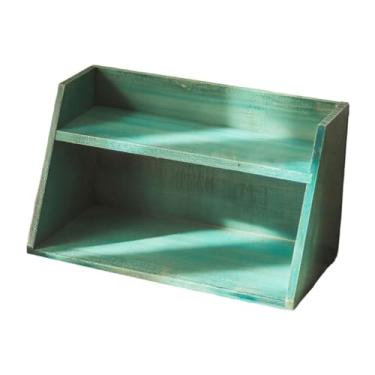 Imagem de Bothyi Organizador de de madeira, prateleira de armazenamento de madeira, presentes, organizador compacto de maquiagem, caneca, armazenamento de chá, Azul Verde