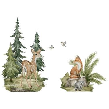 Imagem de Bothyi Adesivo de parede de animais da selva, decalque, arte de parede, decoração de festa, fundo removível, mural de papel de parede de PVC para sala de, 120x77cm