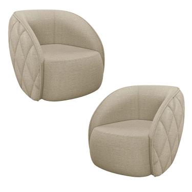 Imagem de Kit 02 Poltronas Decorativa Para Sala Living Olimpo M03 Linho Bege - Lyam Decor