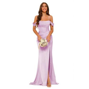 Imagem de Vestido de dama de honra Clothfun Mermaid Satin Lilás Tamanho 16W