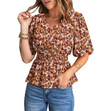 Imagem de Blusa Dokotoo Chiffon com estampa floral com babados, decote em V, mar