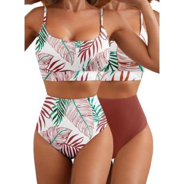 Imagem de Biquíni feminino de cintura alta Herseas reversível vermelho tijolo