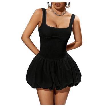 Imagem de Vestido feminino Milumia, decote quadrado, sem mangas, com babados, pr