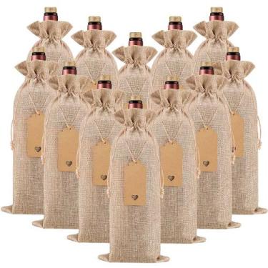 Imagem de Homum 24 bolsas de regalo para vino de arpillera con etiquetas y cordo