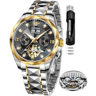 Imagem de OUPINKE Relógios masculinos automáticos esqueleto automáticos automáticos mecânicos pretos luxuosos cristal safira cristal presentes relógios de pulso
