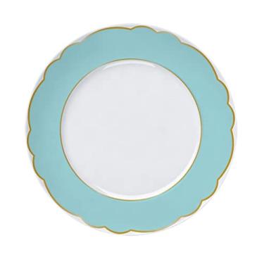 Imagem de Prato raso em porcelana, modelo Versa, Royal Tiffany, Ø 28 cm, Germer, Branco com detalhes em verde claro e ouro