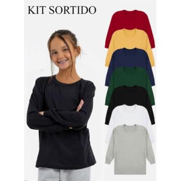 Imagem de Kit 5 Camisetas Básica Manga Longa Menino e Menina - Brilha Kids, 6