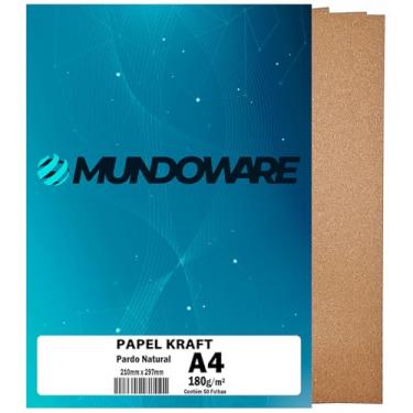 Imagem de Papel Kraft A4 180g Pardo Natural para Convites Caixas Sacolas Lembrancinhas com 50 Folhas Mundoware