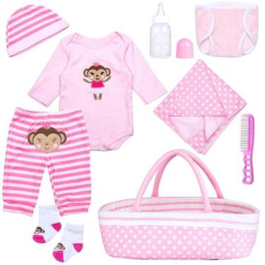 Imagem de Conjunto de 9 peças de roupas Reborn Baby Dolls com berço Pink Dot - T