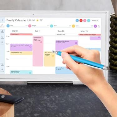 Imagem de Caneta Stylus Stylus 2 em 1 com tela e disco para calendário, compatível com moldura digital, caneta de tela sensível ao toque de alta sensibilidade com clipe e pontas de substituição (azul claro)