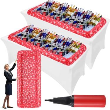 Imagem de Halloscume Pacote com 2 refrigeradores infláveis grandes de Natal, 182 x 76 x 12 cm, barra inflável para servir bebidas e bebidas, recipiente para alimentos com tema de Natal, piscina, artigos para
