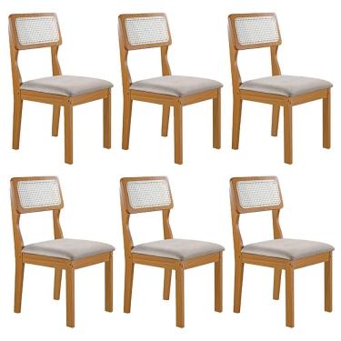 Imagem de Conjunto De 6 Cadeiras Agata Retrô Com Estofado Em Linho Cinza Claro/cinamomo